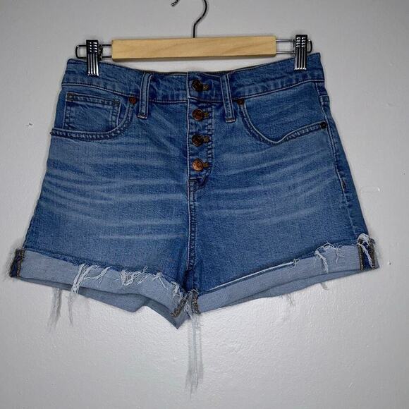 Madewell High Rise Button Fly Jean Shorts Light Blue Size 26 Casual Summer - Picture 2 of 6